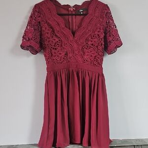 Lulu's Burgundy Lace Mini Dress